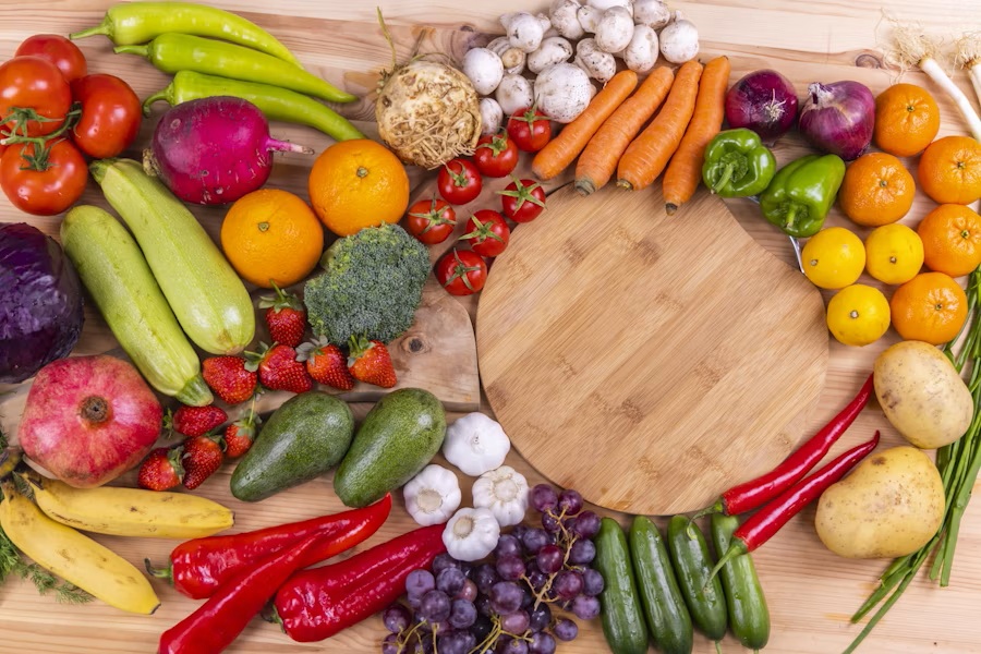 Fresh produce and pantry staples on the store shelves